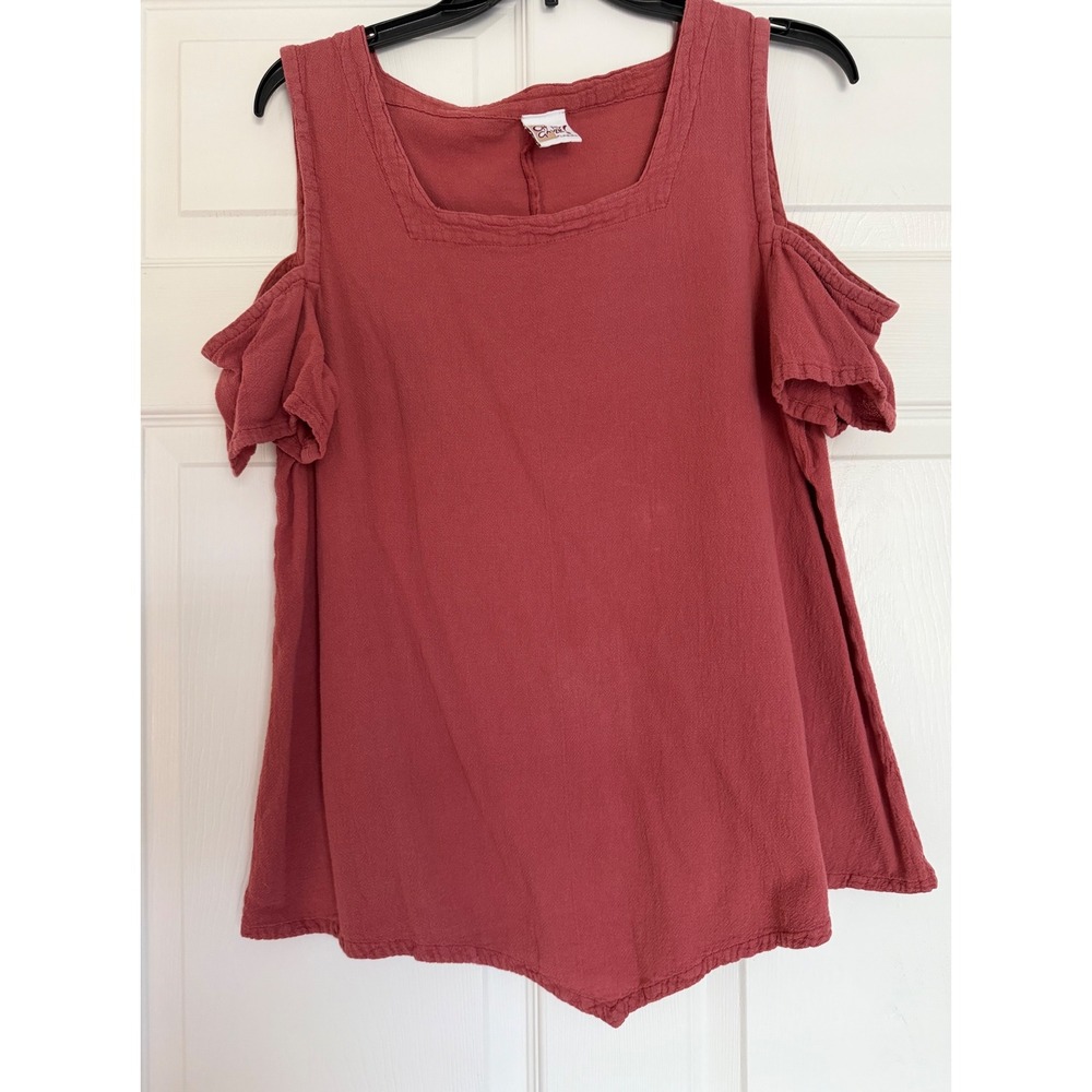 Oh My Gauze Florida Women Terracotta Rose Cold Shoulder Cotton Top Size 2